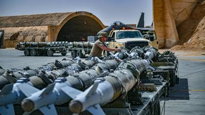 The 332nd Air Expeditionary Wing configured six F-15E Strike Eagles to carry extra bombs to bare-base locations, taking off from an undisclosed location April 25, 2021. This new configuration is allowing the Air Force to increase combat capabilities by carrying more munitions than the Strike Eagle can use on one mission to a forward operating base. (U.S. Air Force)